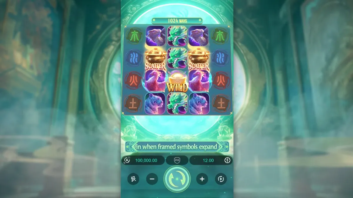 Tampilan visual slot Mythical Guardians dengan tema mitologi Tiongkok yang megah